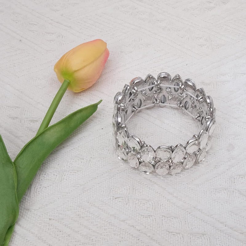 chaoyite Store Women's Statement Stretch Bangle Wide Teardrop Marquise-Shape Crystal Elastic Bracelet Art Deco Bridal Jewelry - Image 2